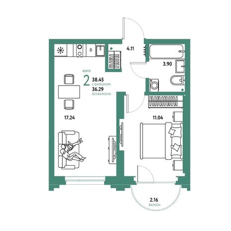 Вариант №15803, 2-комнатная квартира в жилом комплексе Тайм сквер