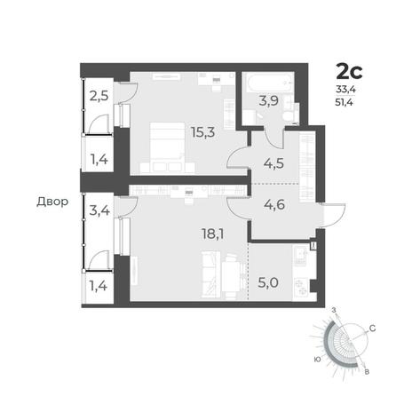 Вариант №8449, 2-комнатная квартира в жилом комплексе Расцветай на Красном