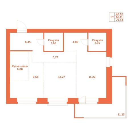 Вариант №15264, 2-комнатная квартира в жилом комплексе Фора