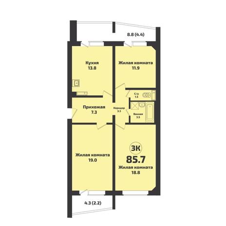 Вариант №8810, 3-комнатная квартира в жилом комплексе Приозерный