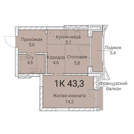 Вариант №10034, 1-комнатная квартира в жилом комплексе Тихомиров