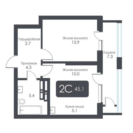 Вариант №17238, 2-комнатная квартира в жилом комплексе City Towers