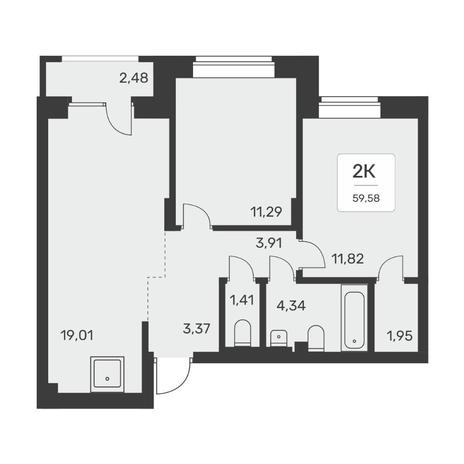 Вариант №7954, 2-комнатная квартира в жилом комплексе Tesla Park