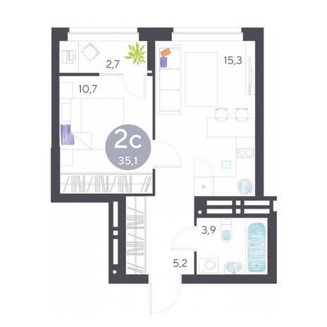 Вариант №7148, 2-комнатная квартира в жилом комплексе Марсель-2