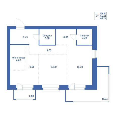 Вариант №15280, 2-комнатная квартира в жилом комплексе Державина 50