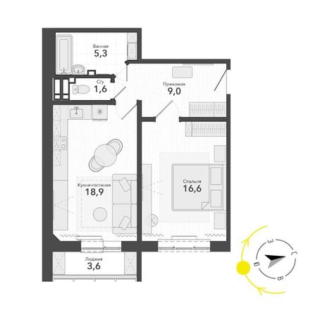Вариант №14785, 2-комнатная квартира в жилом комплексе Promenade