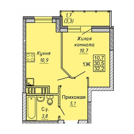 Вариант №8400, 1-комнатная квартира в жилом комплексе 