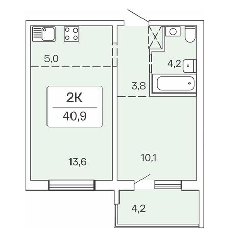 Вариант №7718, 2-комнатная квартира в жилом комплексе Сосновый бор