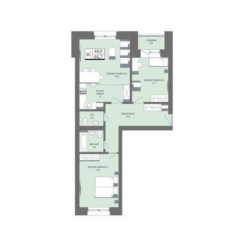 Вариант №10154, 3-комнатная квартира в жилом комплексе Акация на Игарской