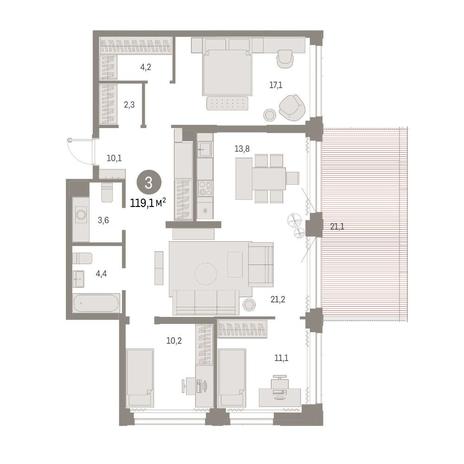 Вариант №14821, 3-комнатная квартира в жилом комплексе Мылзавод