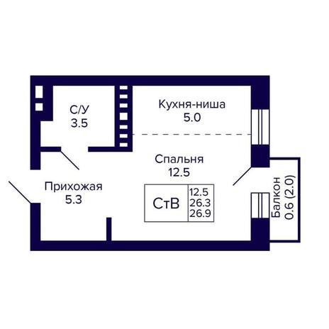 Вариант №14370, 1-комнатная квартира в жилом комплексе На Петухова