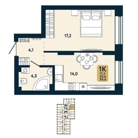 Вариант №15101, 1-комнатная квартира в жилом комплексе Биография