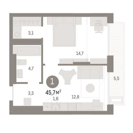 Вариант №8143, 2-комнатная квартира в жилом комплексе 