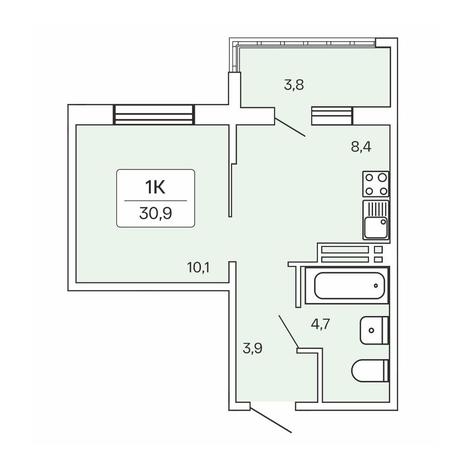 Вариант №8934, 1-комнатная квартира в жилом комплексе 