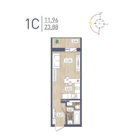 Вариант №12188, 1-комнатная квартира в жилом комплексе 