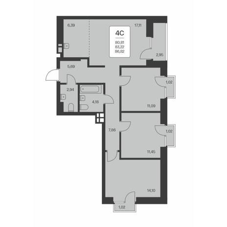 Вариант №8006, 4-комнатная квартира в жилом комплексе 