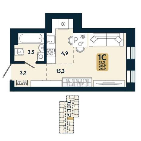 Вариант №15093, 1-комнатная квартира в жилом комплексе 