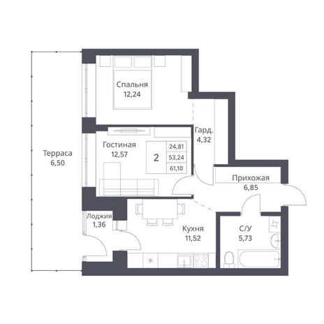 Вариант №14172, 2-комнатная квартира в жилом комплексе РэдФокс