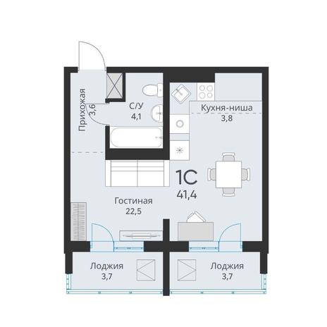 Вариант №13191, 1-комнатная квартира в жилом комплексе 