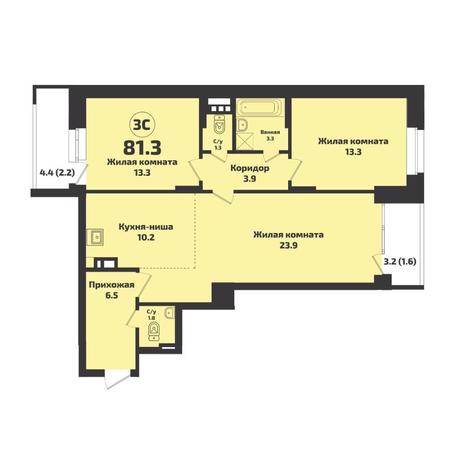 Вариант №8794, 3-комнатная квартира в жилом комплексе 