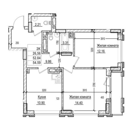 Вариант №14594, 2-комнатная квартира в жилом комплексе 19|56 Кварталы Телецентра
