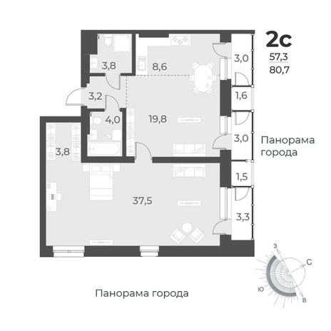 Вариант №8446, 3-комнатная квартира в жилом комплексе 