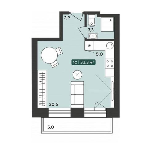 Вариант №10241, 1-комнатная квартира в жилом комплексе Сосновый бор