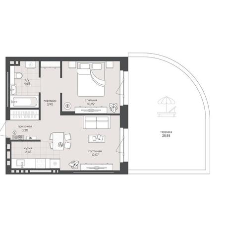 Вариант №15455, 1-комнатная квартира в жилом комплексе Русское солнце