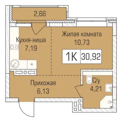 Вариант №7310, 1-комнатная квартира в жилом комплексе Цивилизация