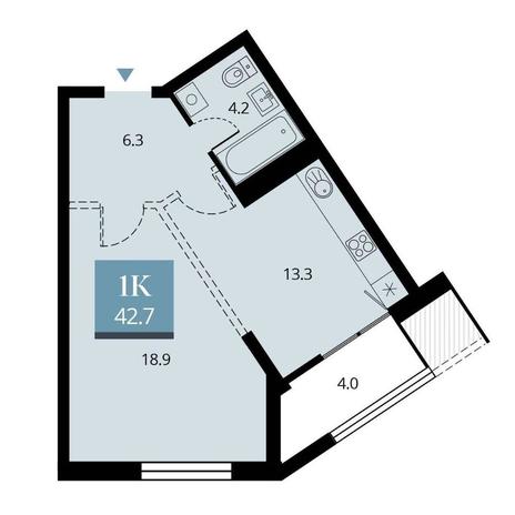 Вариант №11009, 1-комнатная квартира в жилом комплексе Беринг