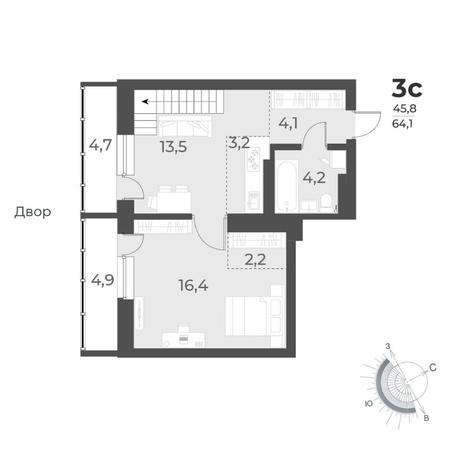 Вариант №8439, 3-комнатная квартира в жилом комплексе 