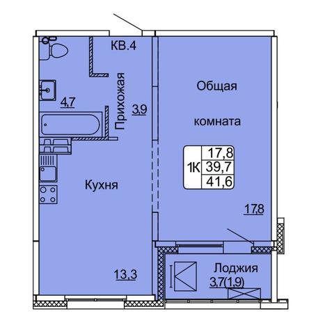 Вариант №7966, 1-комнатная квартира в жилом комплексе 