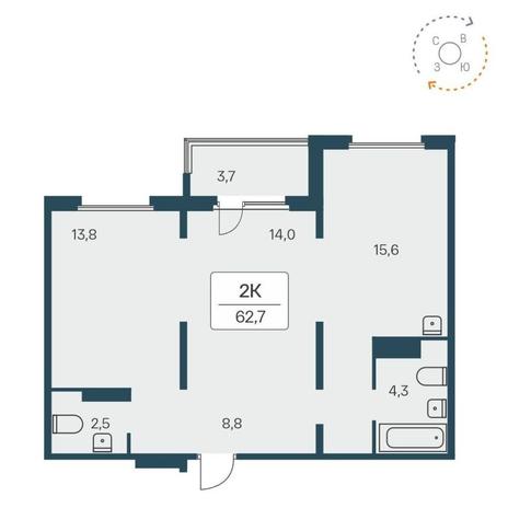 Вариант №9385, 2-комнатная квартира в жилом комплексе Акация на Кедровой