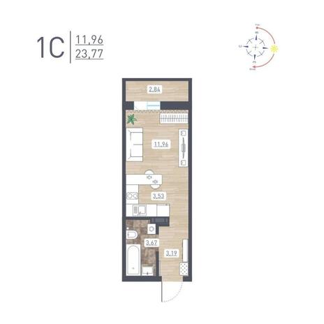 Вариант №13725, 1-комнатная квартира в жилом комплексе 