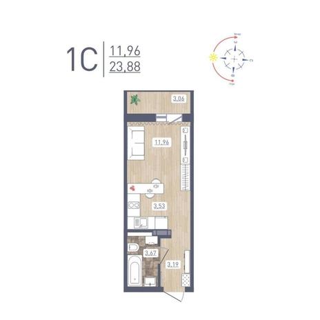 Вариант №12186, 1-комнатная квартира в жилом комплексе 