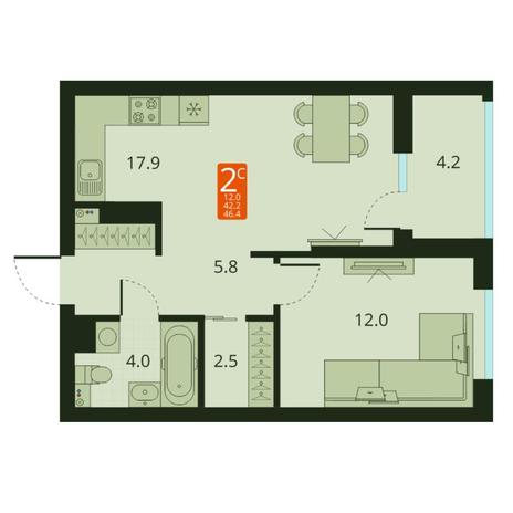 Вариант №7489, 2-комнатная квартира в жилом комплексе 