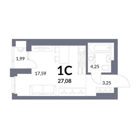 Вариант №11659, 1-комнатная квартира в жилом комплексе 