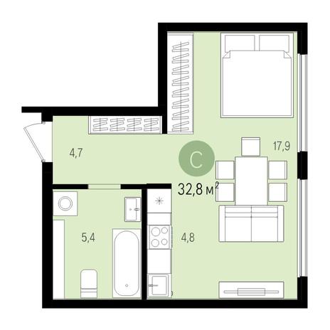 Вариант №5525, 1-комнатная квартира в жилом комплексе Беринг