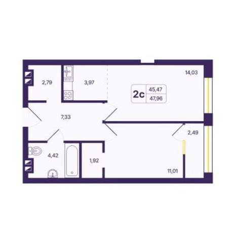 Вариант №13519, 2-комнатная квартира в жилом комплексе 