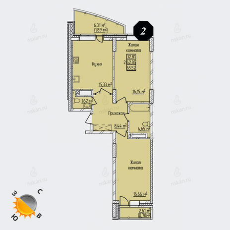 Вариант №1304, 2-комнатная квартира в жилом комплексе Просвещение