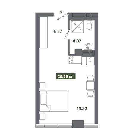 Вариант №12500, 1-комнатная квартира в жилом комплексе 