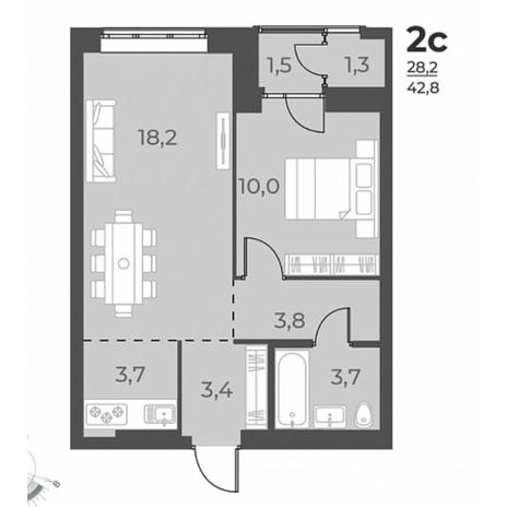 Вариант №5818, 2-комнатная квартира в жилом комплексе 