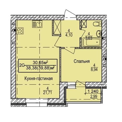 Вариант №7852, 2-комнатная квартира в жилом комплексе 