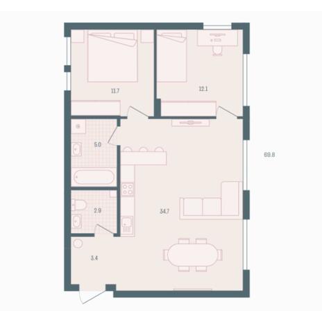Вариант №5922, 2-комнатная квартира в жилом комплексе Прованс
