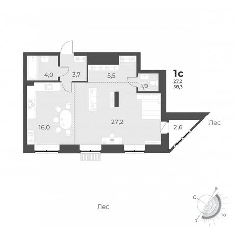 Вариант №7667, 1-комнатная квартира в жилом комплексе 