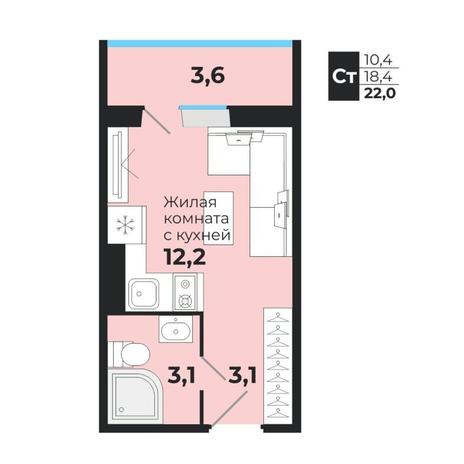 Вариант №13754, 1-комнатная квартира в жилом комплексе 
