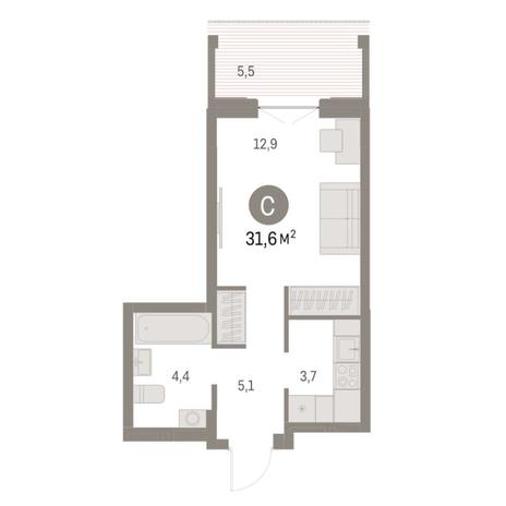 Вариант №8099, 1-комнатная квартира в жилом комплексе 