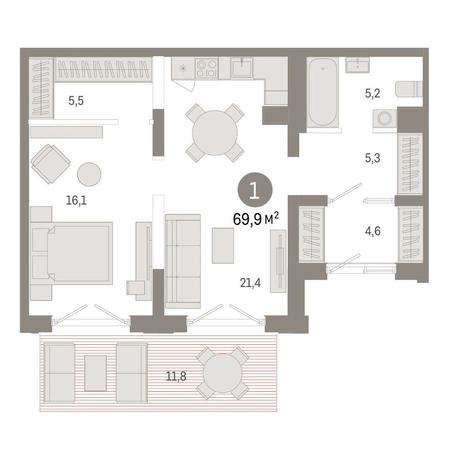 Вариант №14872, 1-комнатная квартира в жилом комплексе Дом на Чаплыгина