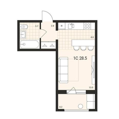 Вариант №13159, 1-комнатная квартира в жилом комплексе 