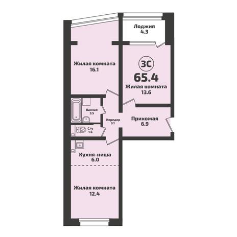 Вариант №5702, 3-комнатная квартира в жилом комплексе Приозерный